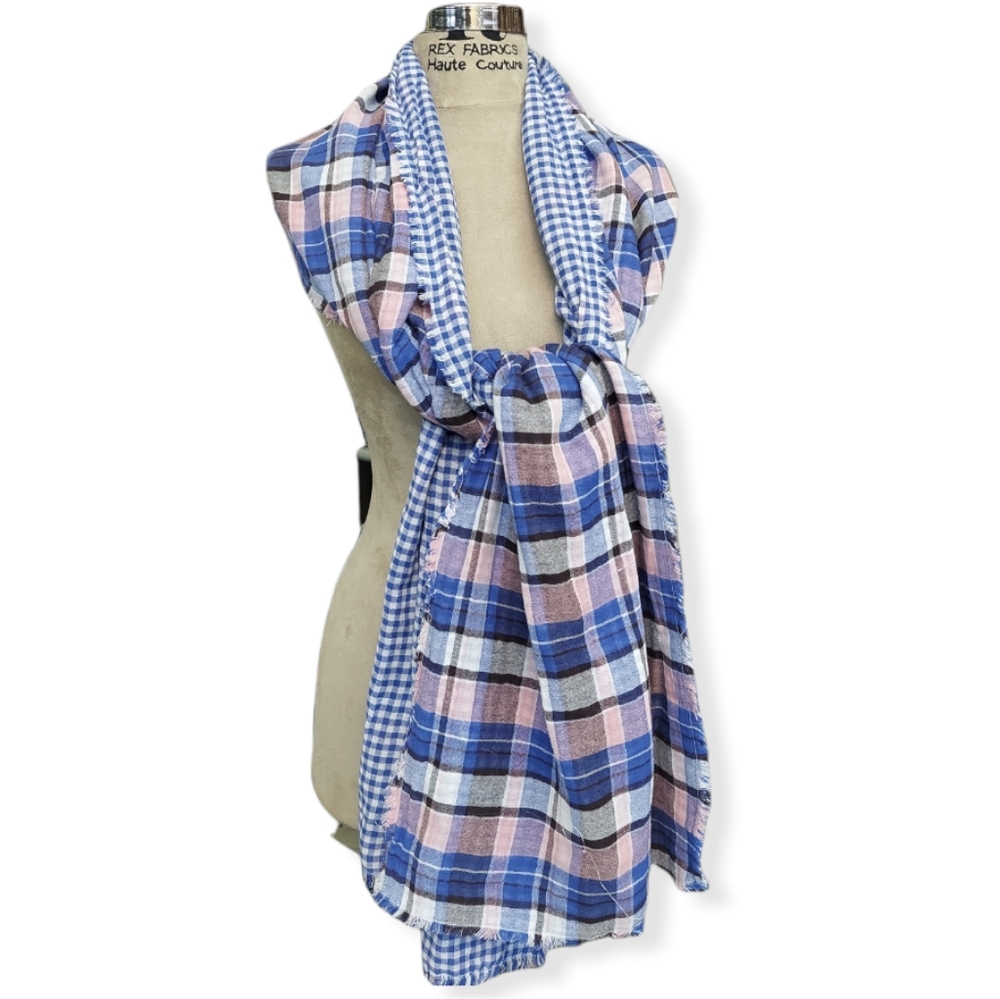 American Colors by Alex Lehr 85" Oblong Gingham & Plaid 100% Cotton Scarf EUC